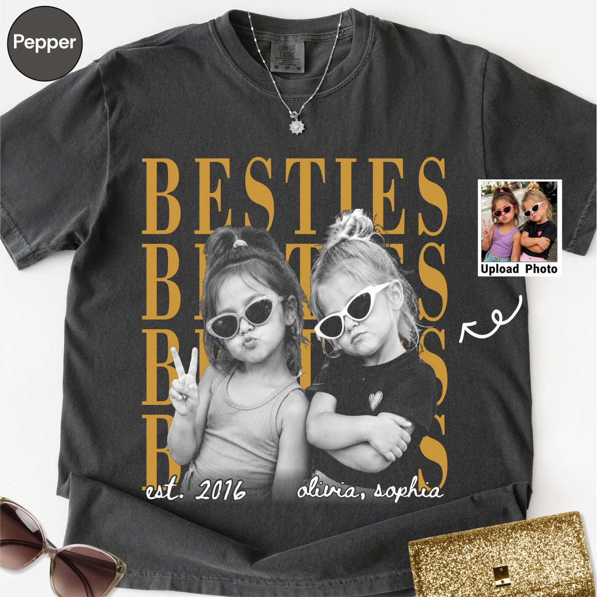 Custom Besties Childhood Photo Bootleg Shirt