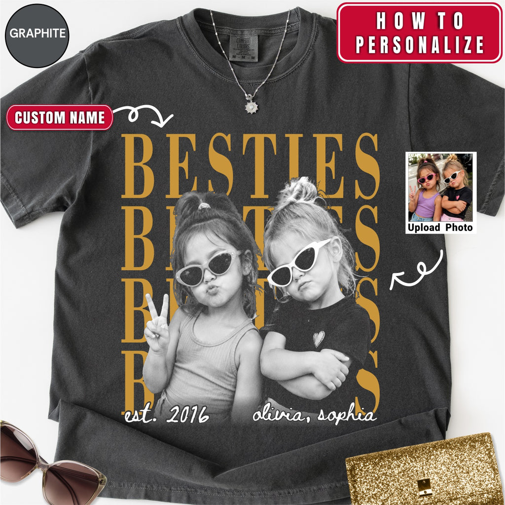 Custom Besties Childhood Photo Bootleg Shirt