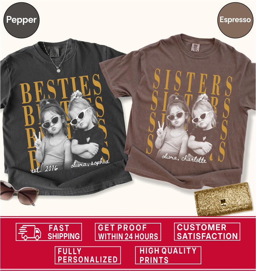 Custom Besties Childhood Photo Bootleg Shirt
