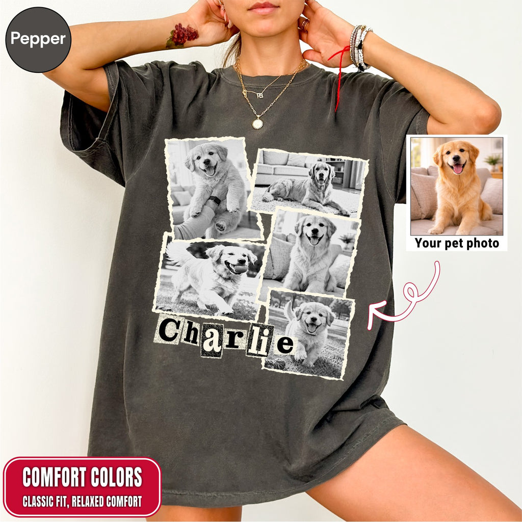 Custom Dog Scrapbook Collage Shirt, Retro Polaroid Style