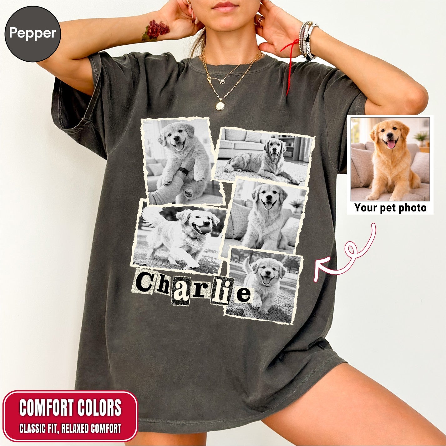 Custom Dog Scrapbook Collage Shirt, Retro Polaroid Style