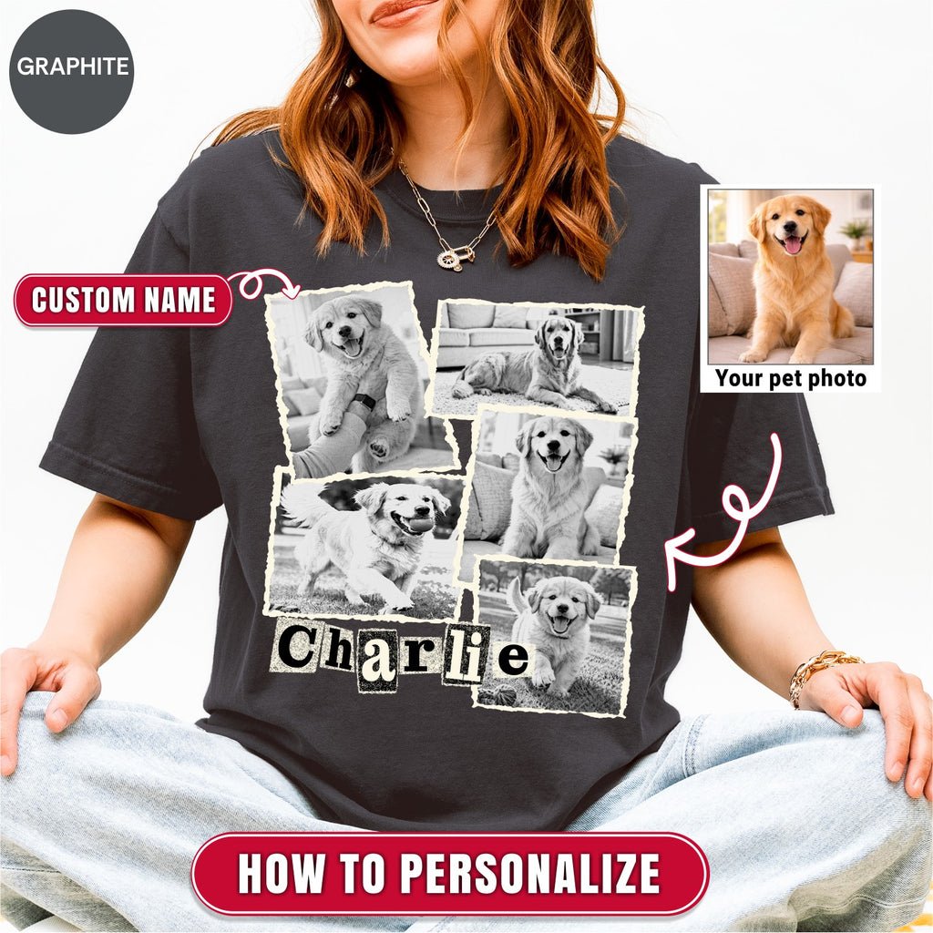 Custom Dog Scrapbook Collage Shirt, Retro Polaroid Style