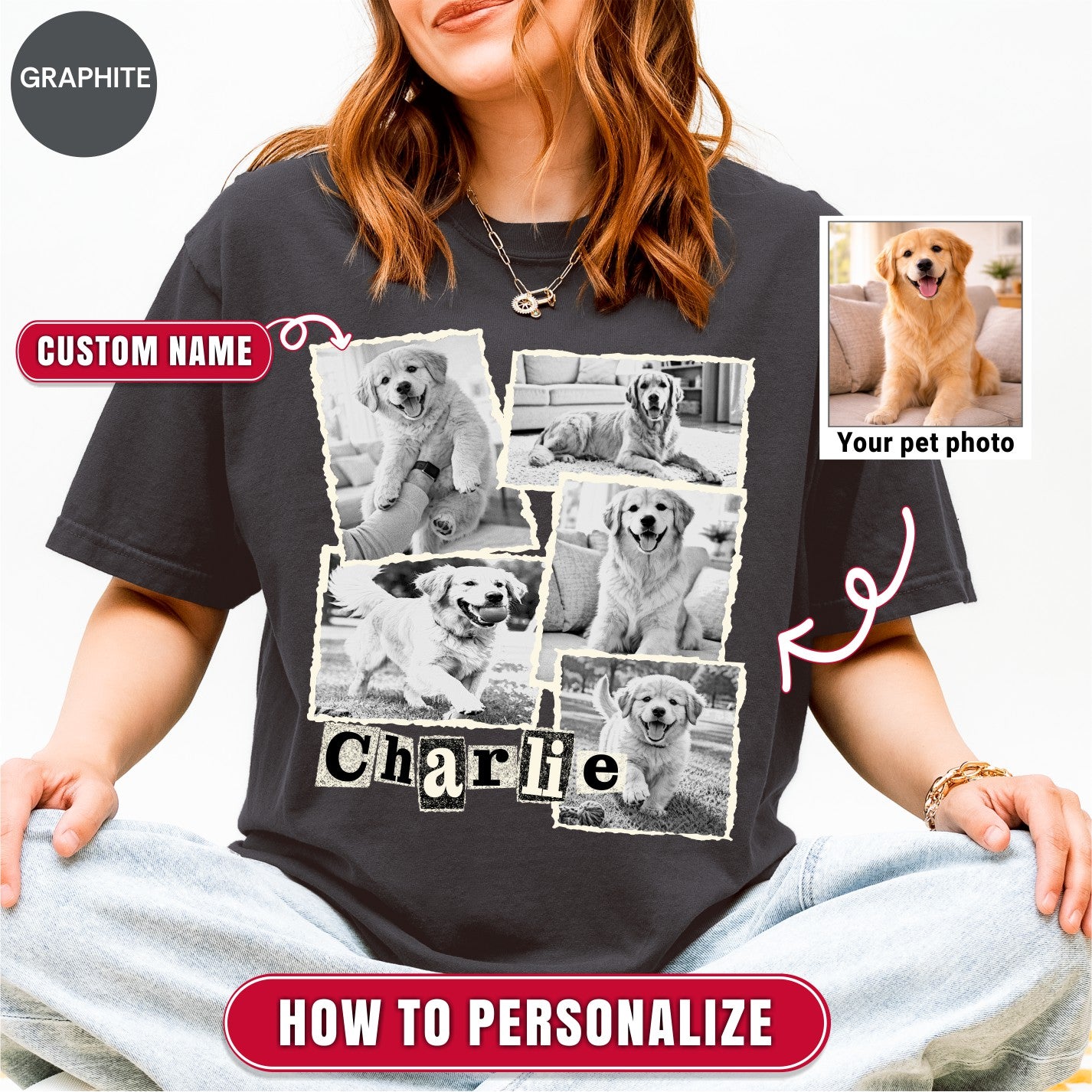 Custom Dog Scrapbook Collage Shirt, Retro Polaroid Style