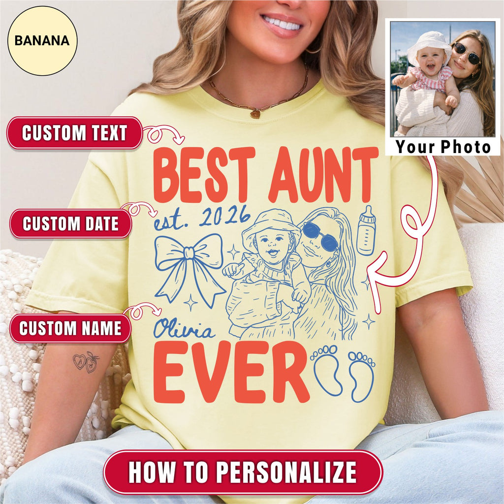 Custom Best Aunt Ever Shirt, Retro New Aunt Doodle Tee
