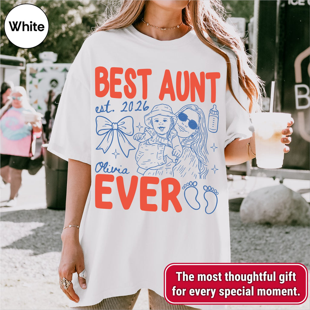 Custom Best Aunt Ever Shirt, Retro New Aunt Doodle Tee