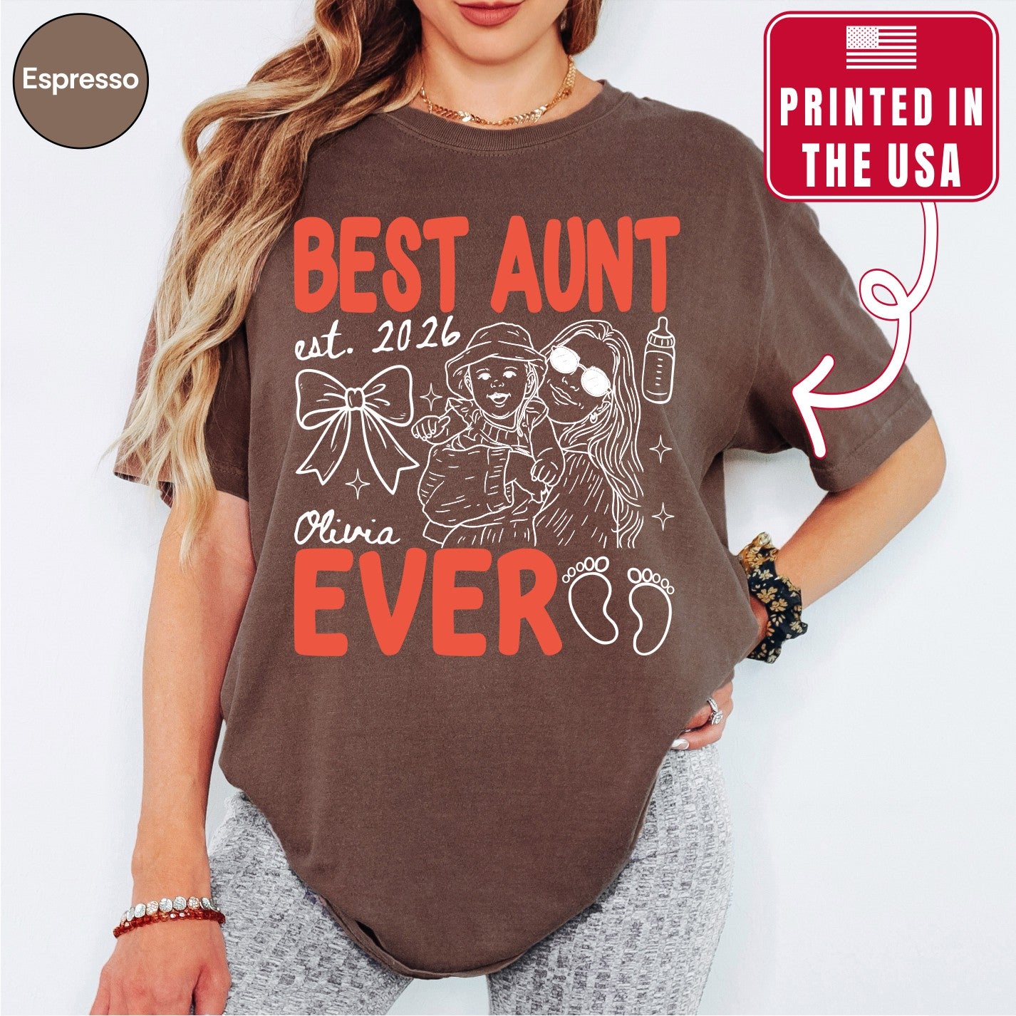 Custom Best Aunt Ever Shirt, Retro New Aunt Doodle Tee
