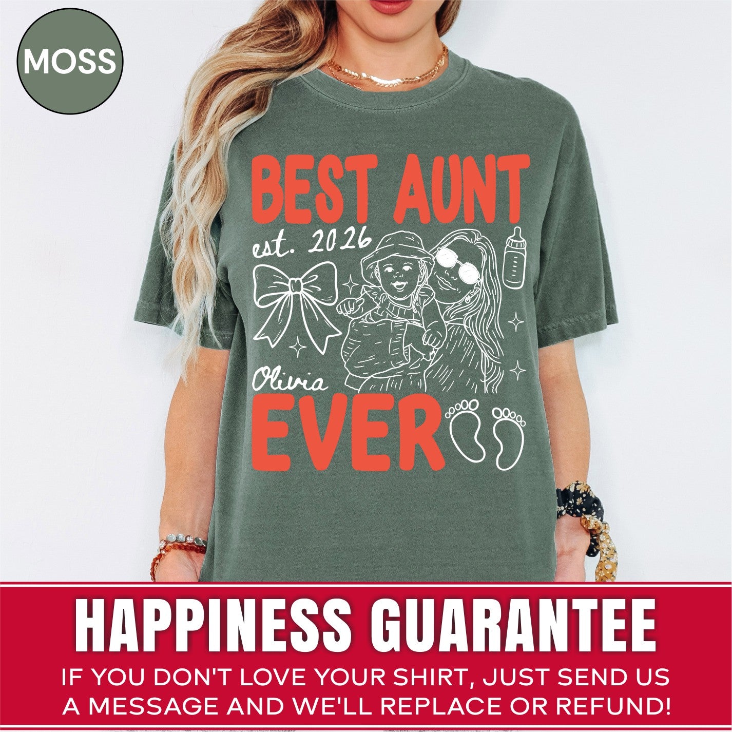 Custom Best Aunt Ever Shirt, Retro New Aunt Doodle Tee