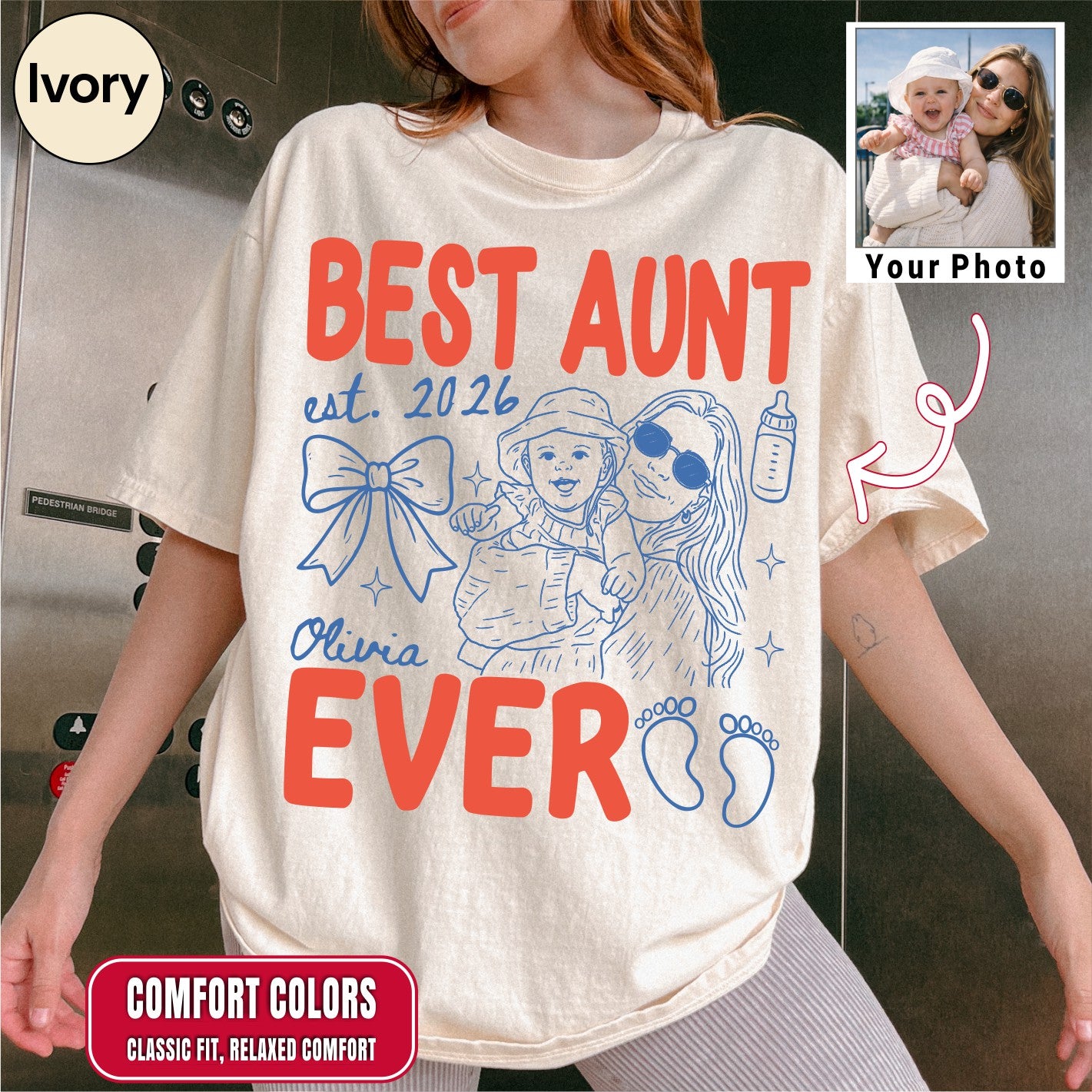Custom Best Aunt Ever Shirt, Retro New Aunt Doodle Tee