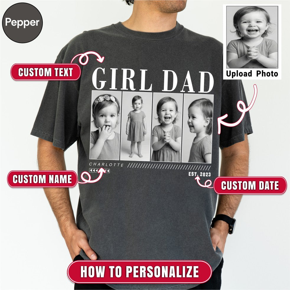 Custom Girl Dad Photo Grid Shirt, Modern Editorial Style