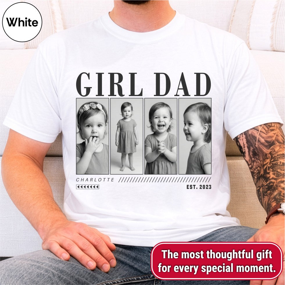 Custom Girl Dad Photo Grid Shirt, Modern Editorial Style