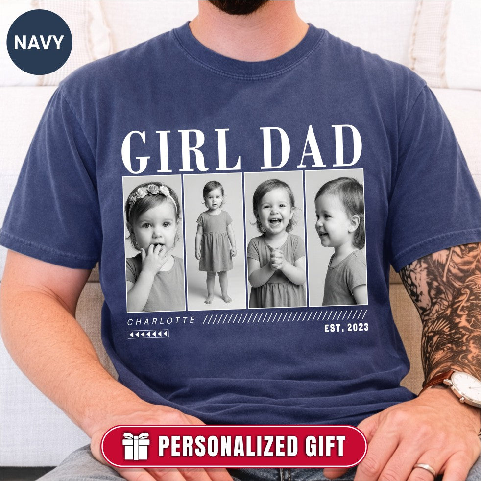 Custom Girl Dad Photo Grid Shirt, Modern Editorial Style