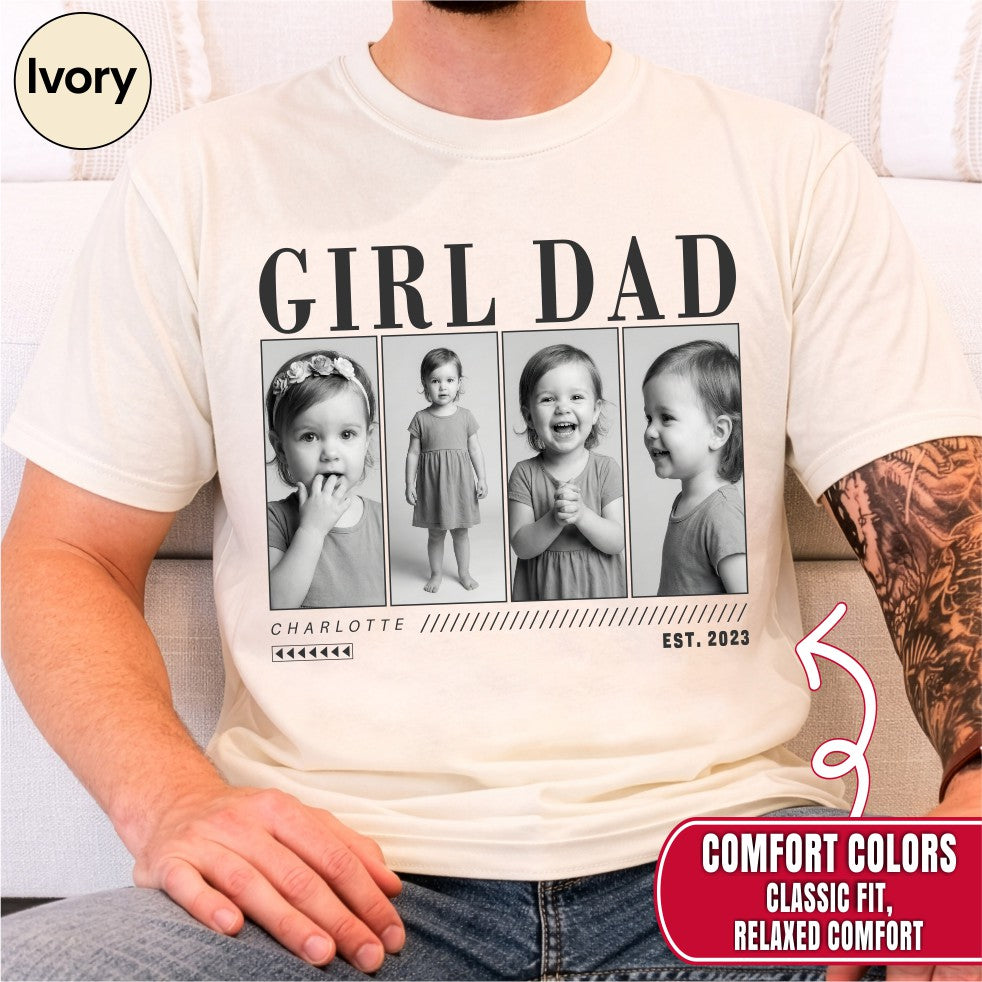 Custom Girl Dad Photo Grid Shirt, Modern Editorial Style