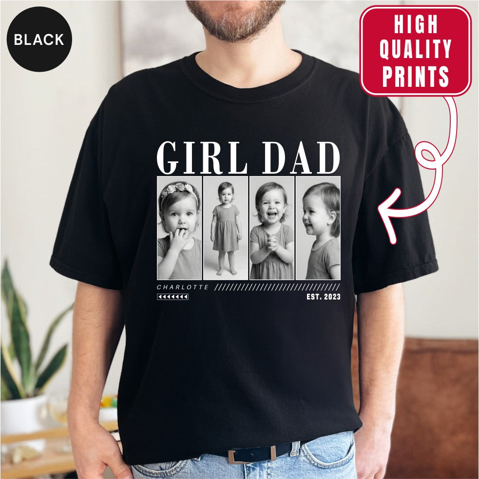 Custom Girl Dad Photo Grid Shirt, Modern Editorial Style