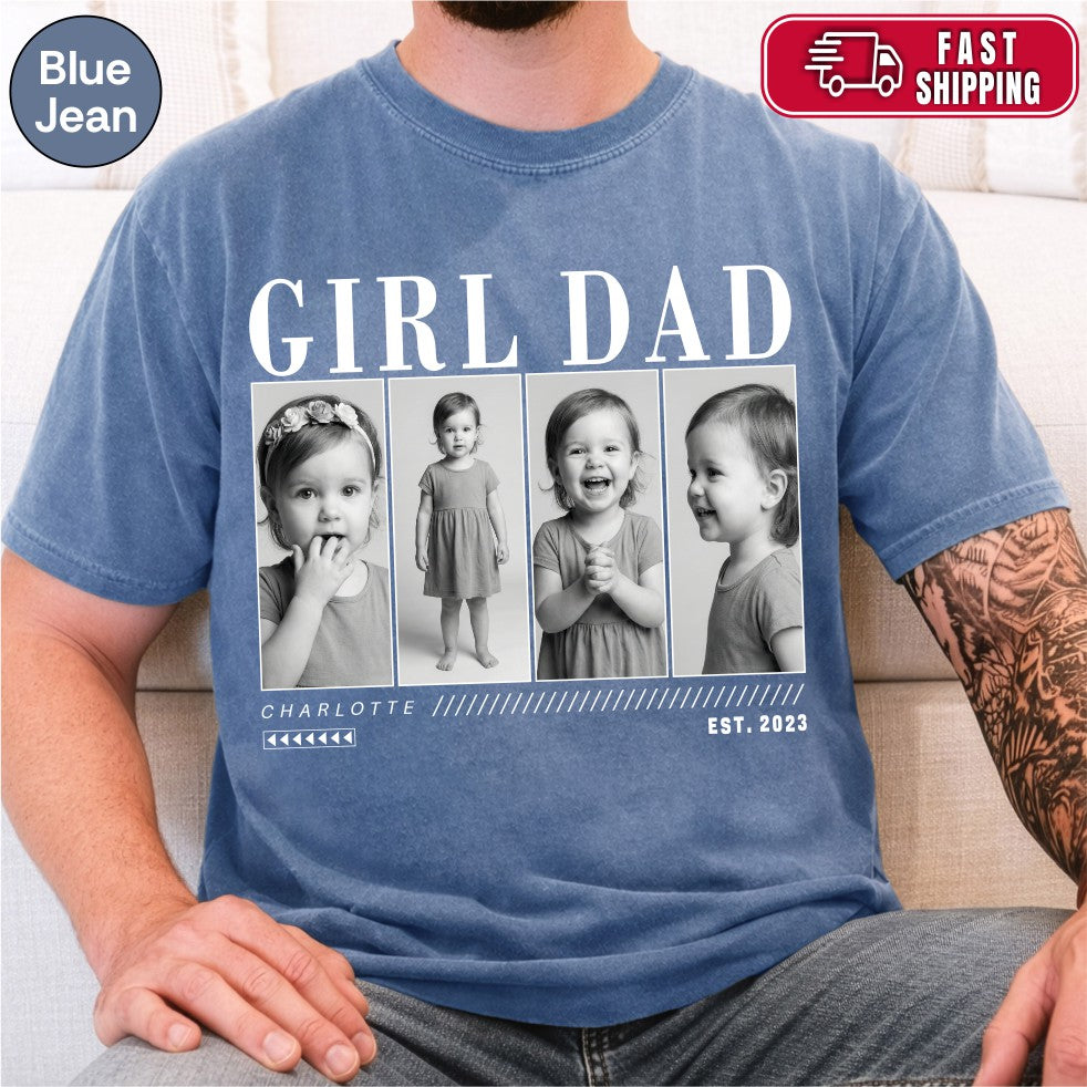 Custom Girl Dad Photo Grid Shirt, Modern Editorial Style