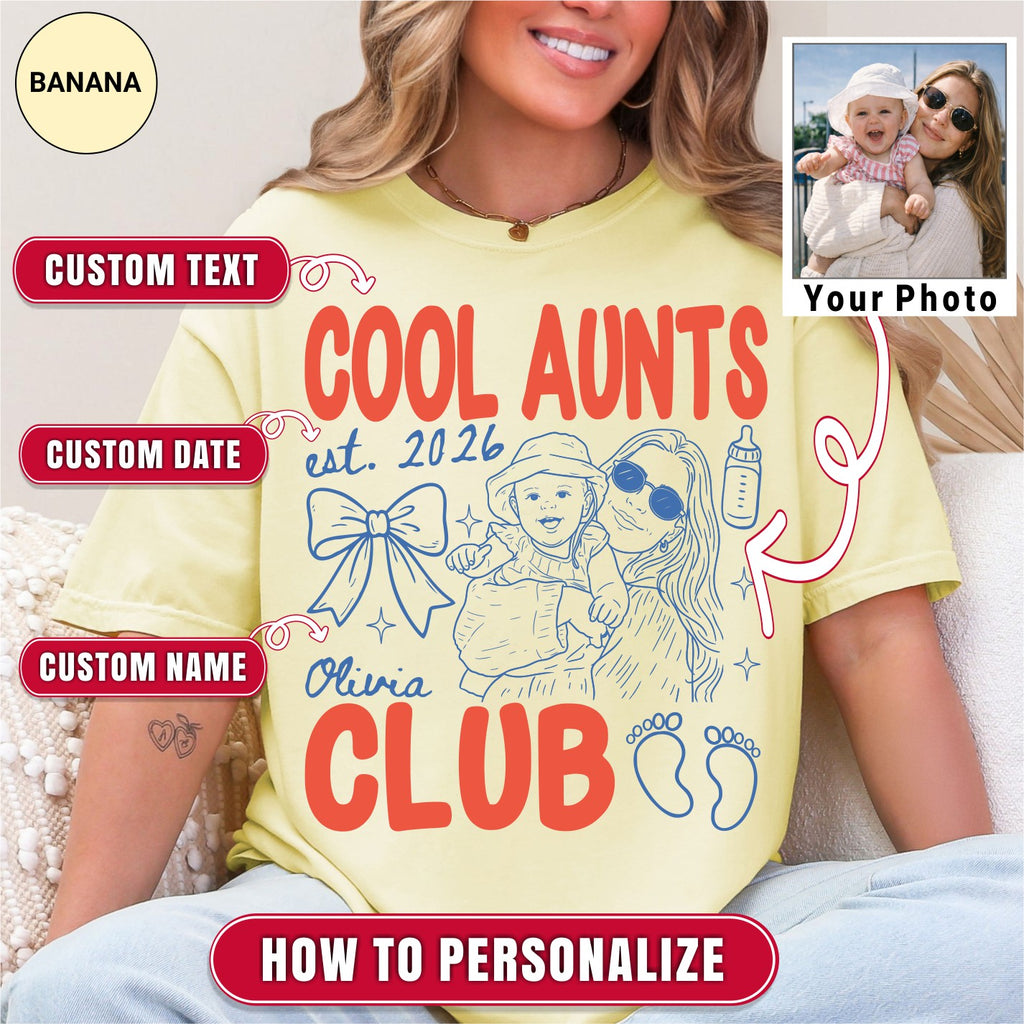 Custom Cool Aunt Club Shirt, Retro New Aunt Doodle Tee