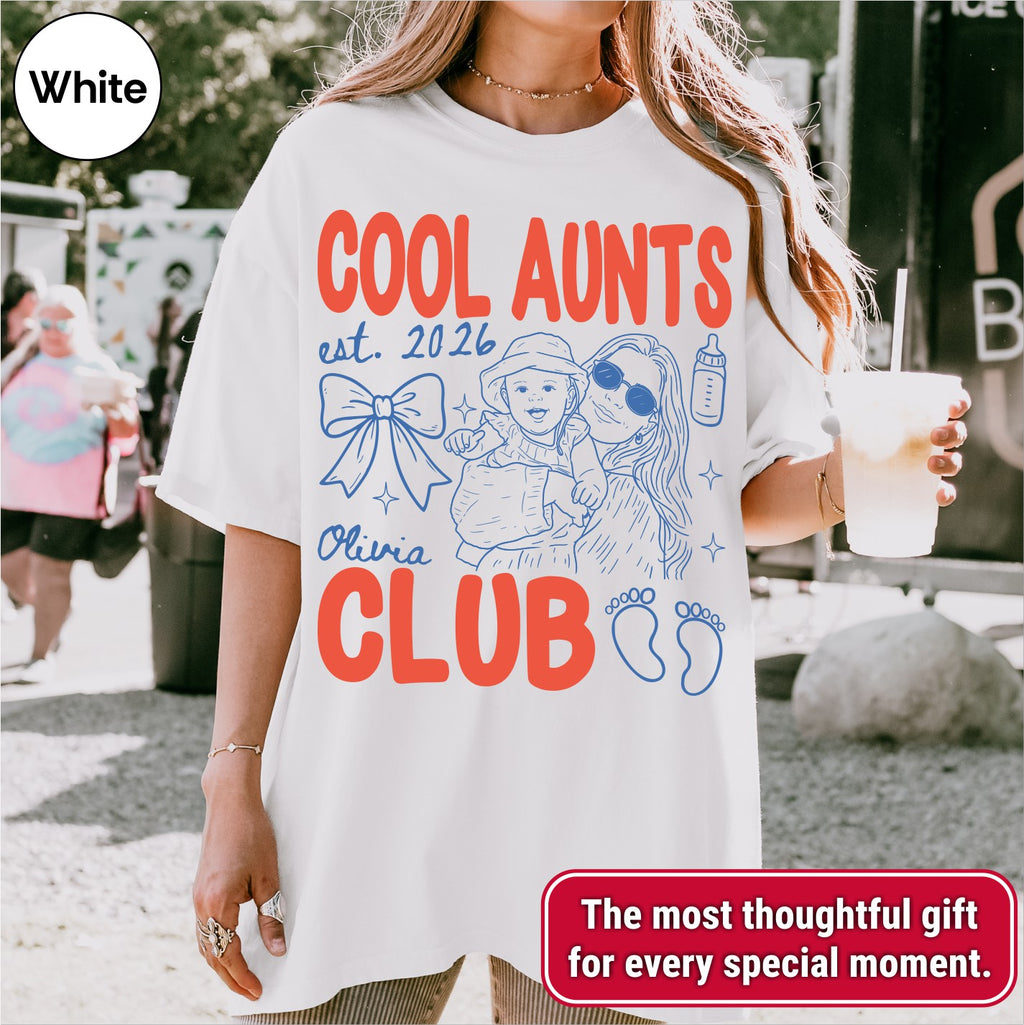 Custom Cool Aunt Club Shirt, Retro New Aunt Doodle Tee