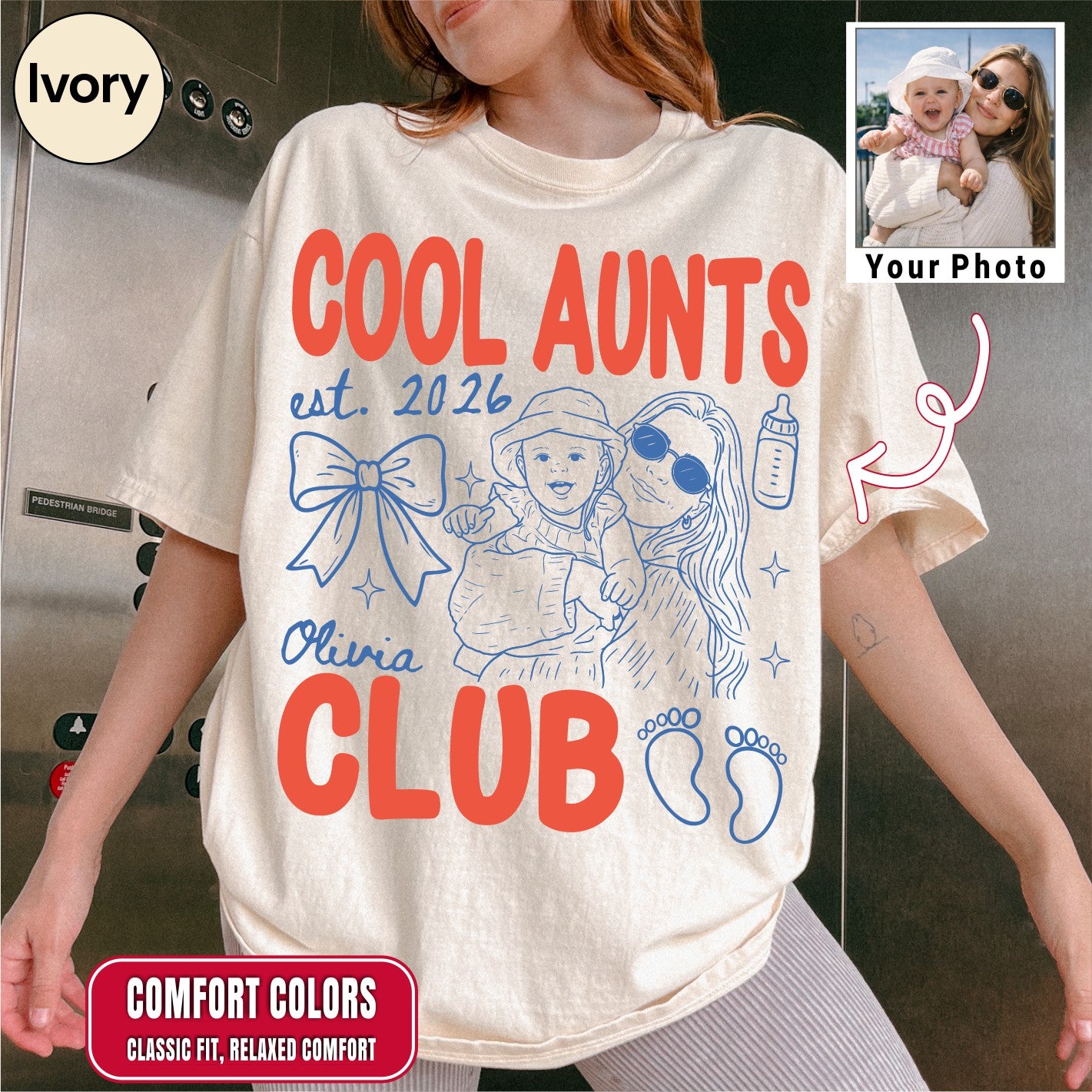 Custom Cool Aunt Club Shirt, Retro New Aunt Doodle Tee