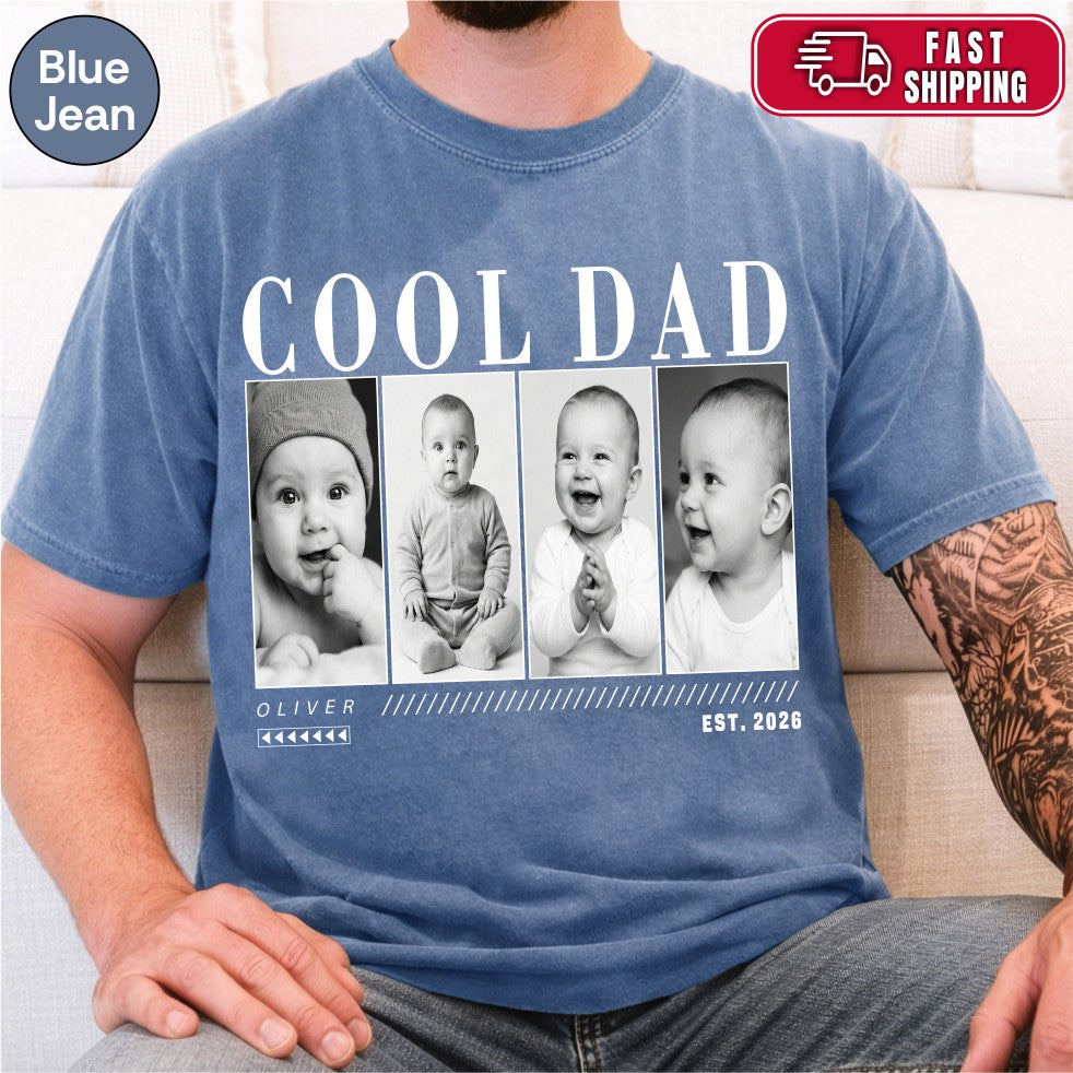 Custom Cool Dad Photo Grid Shirt, Modern Editorial Style