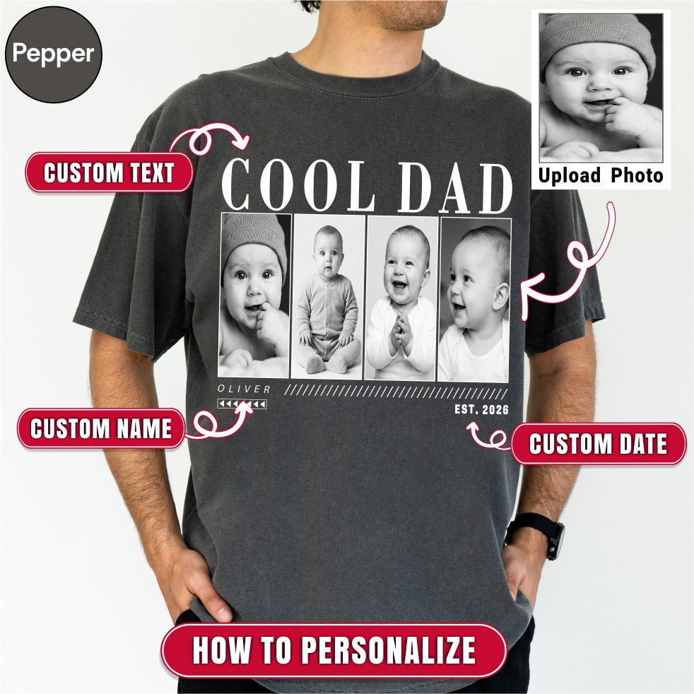 Custom Cool Dad Photo Grid Shirt, Modern Editorial Style