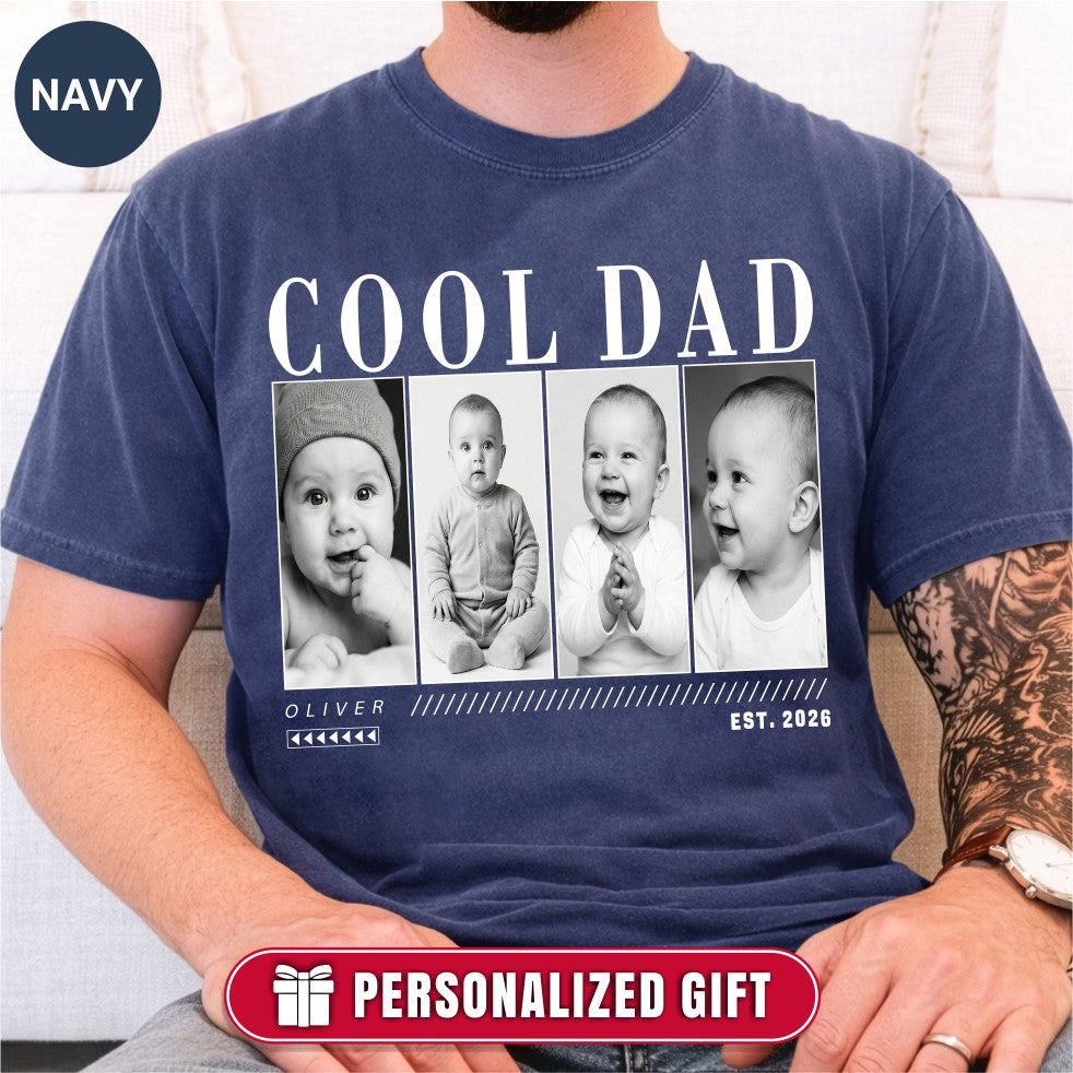 Custom Cool Dad Photo Grid Shirt, Modern Editorial Style