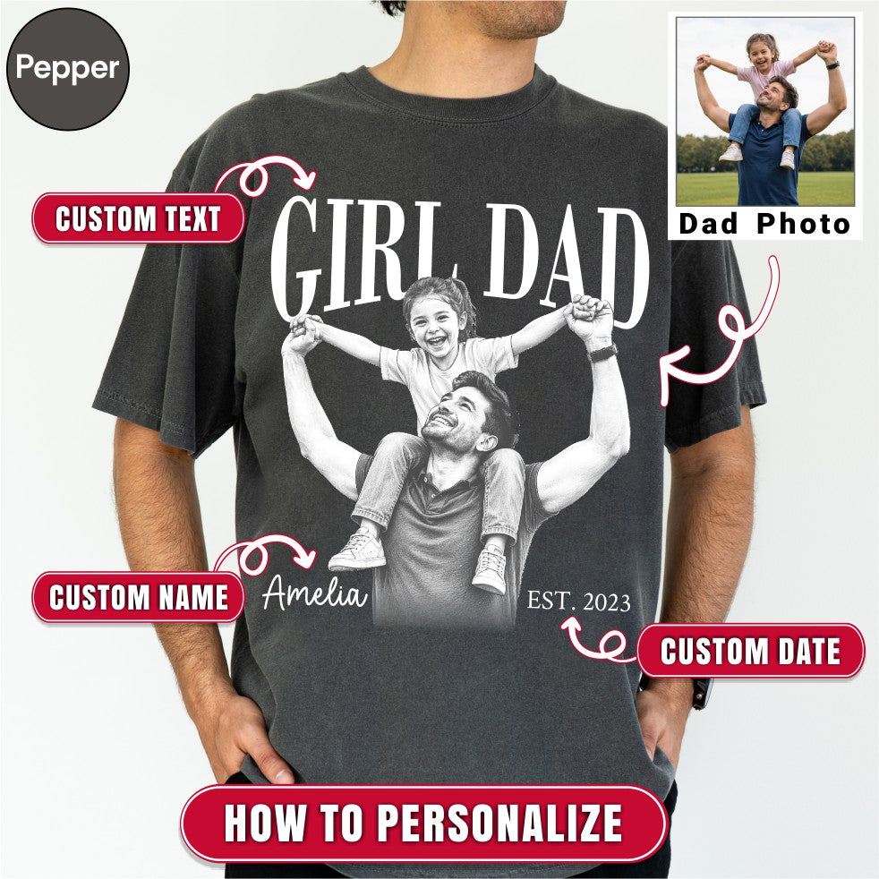 Custom Girl Dad Engraving Style Shirt, Bold Ink Illustration Tee