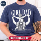 Custom Girl Dad Engraving Style Shirt, Bold Ink Illustration Tee