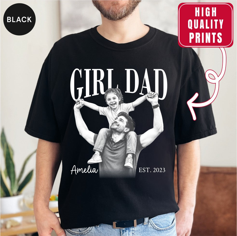 Custom Girl Dad Engraving Style Shirt, Bold Ink Illustration Tee