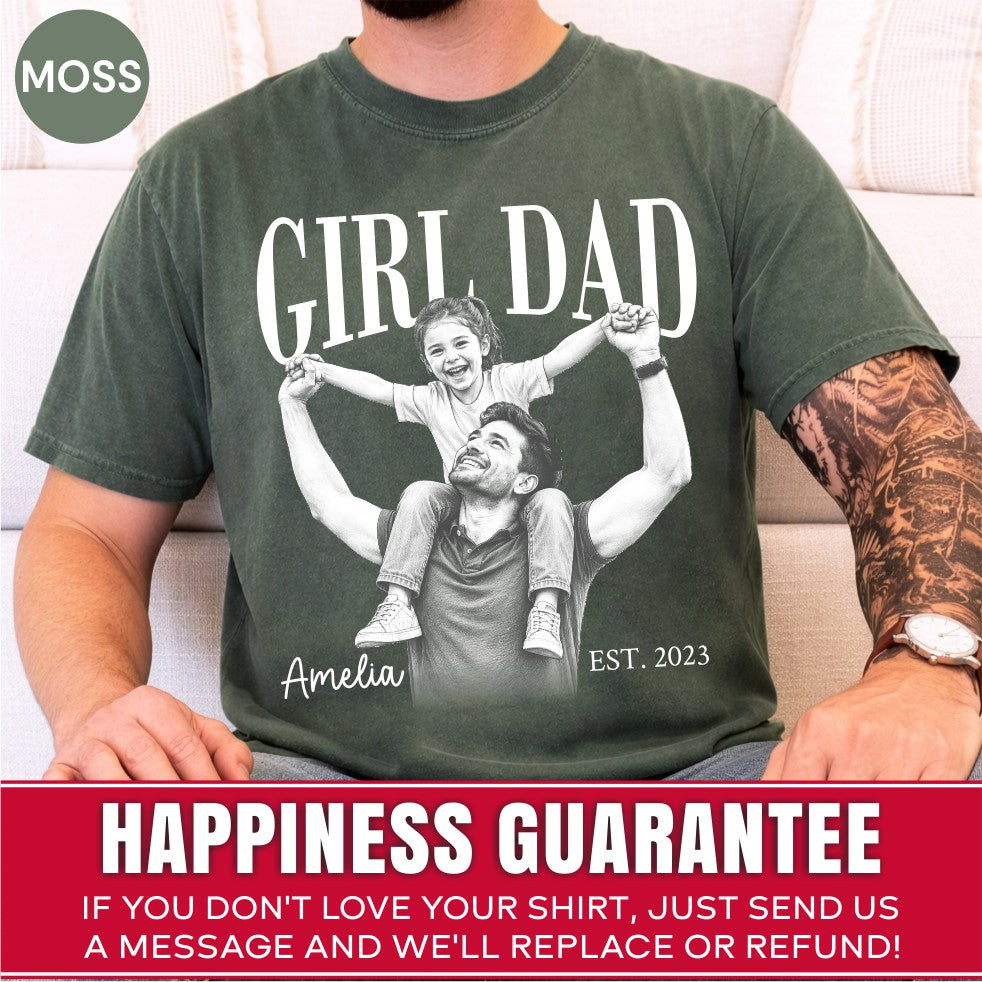 Custom Girl Dad Engraving Style Shirt, Bold Ink Illustration Tee