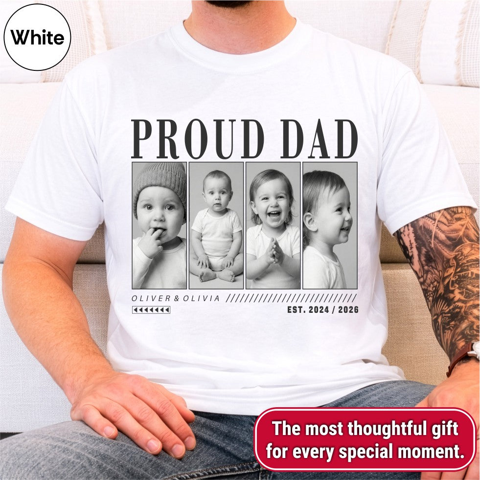 Custom Proud Dad Photo Grid Shirt, Modern Editorial Style
