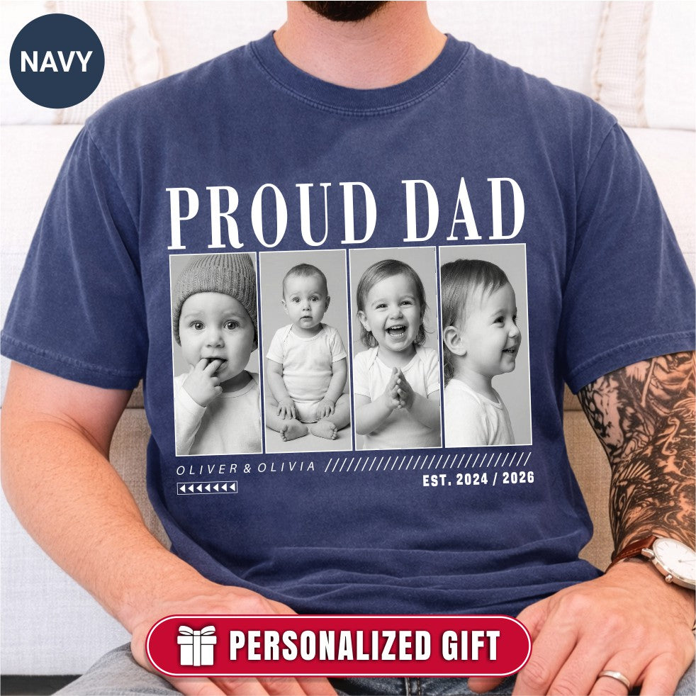 Custom Proud Dad Photo Grid Shirt, Modern Editorial Style