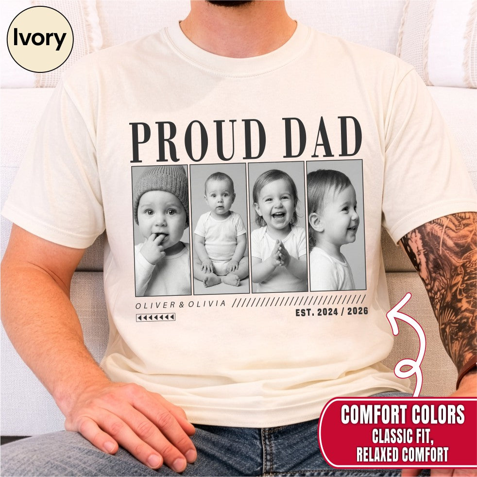Custom Proud Dad Photo Grid Shirt, Modern Editorial Style