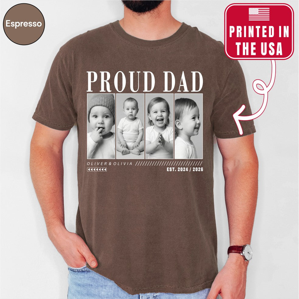 Custom Proud Dad Photo Grid Shirt, Modern Editorial Style
