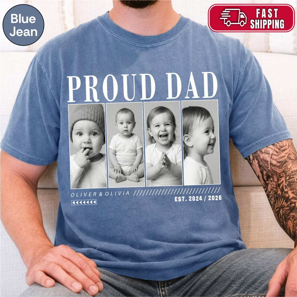 Custom Proud Dad Photo Grid Shirt, Modern Editorial Style