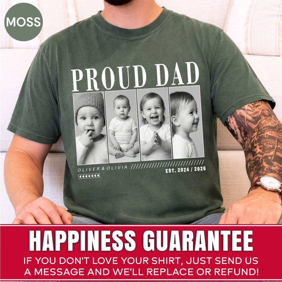 Custom Proud Dad Photo Grid Shirt, Modern Editorial Style