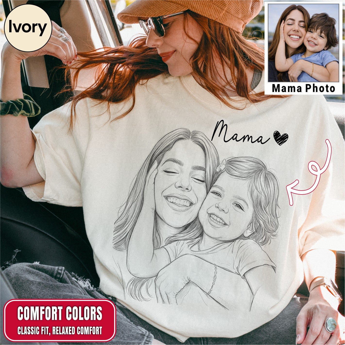 Mama Custom Sketch Portrait T-Shirt