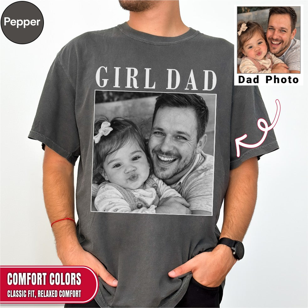 Girl Dad Custom Photo T-Shirt Vintage Black & White Dad & Daughter Tee
