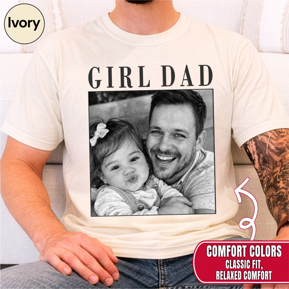 Girl Dad Custom Photo T-Shirt Vintage Black & White Dad & Daughter Tee