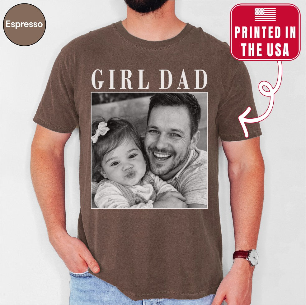 Girl Dad Custom Photo T-Shirt Vintage Black & White Dad & Daughter Tee