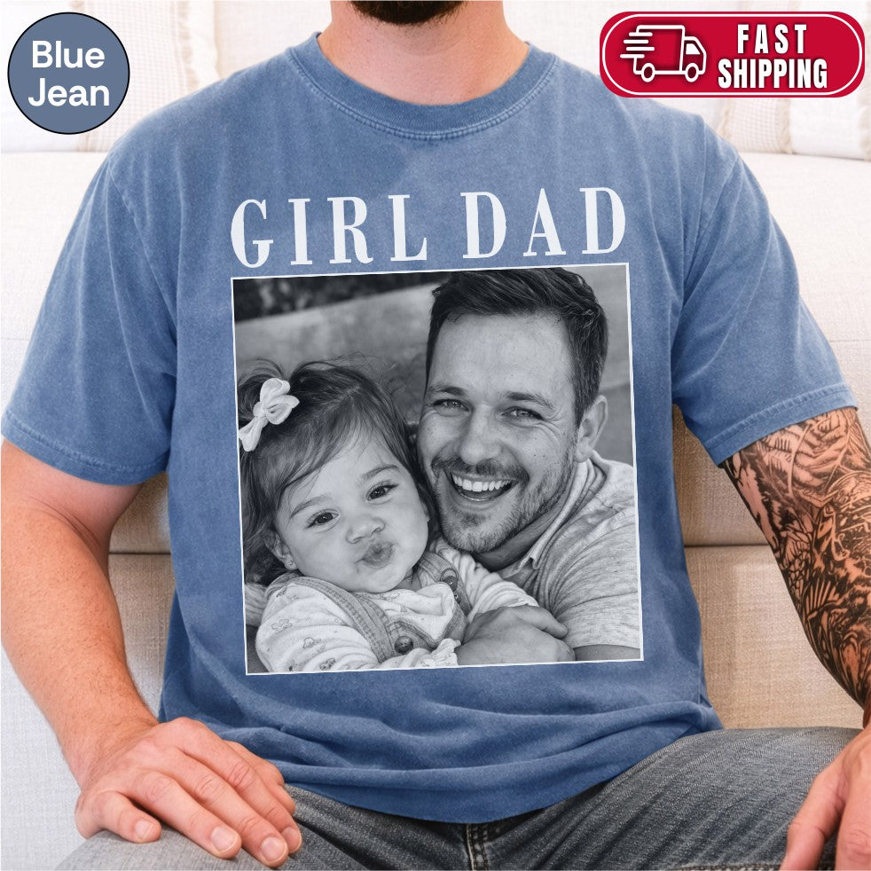 Girl Dad Custom Photo T-Shirt Vintage Black & White Dad & Daughter Tee