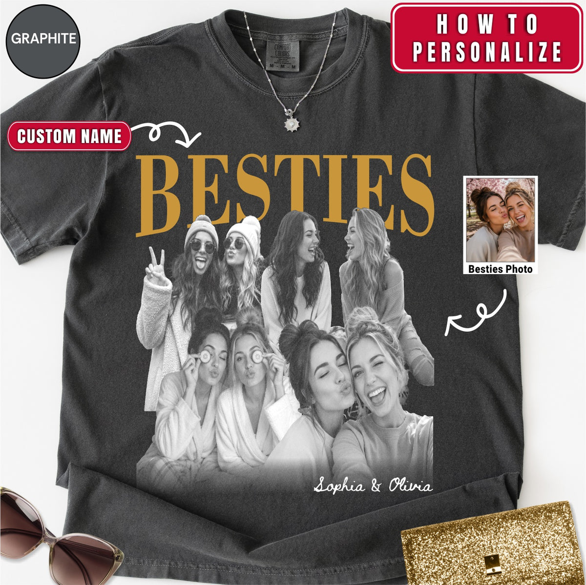 Custom Besties Photo Collage Bootleg Shirt