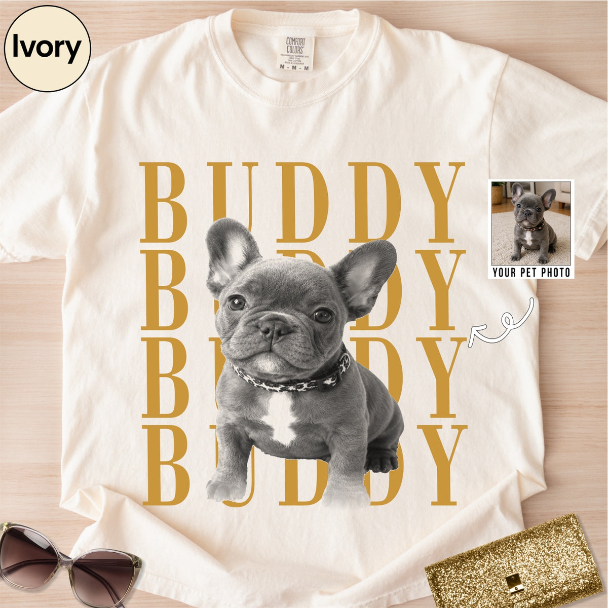 Custom French Bull Dog photo Comfort Colors Shirt