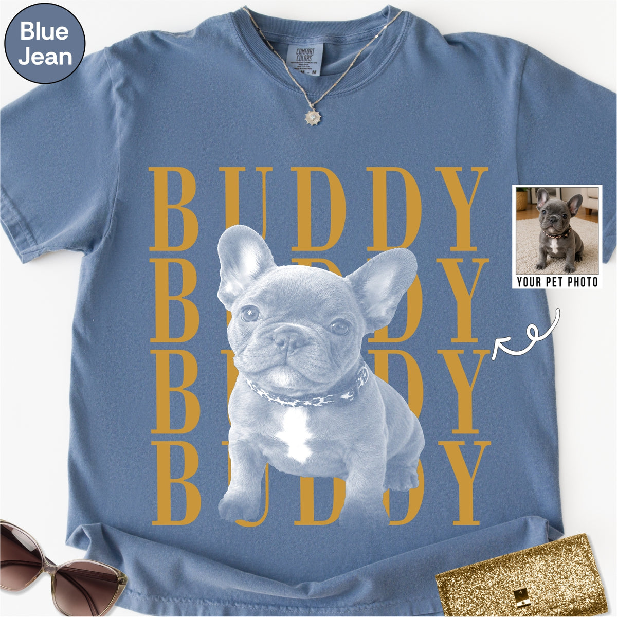 Custom French Bull Dog photo Comfort Colors Shirt