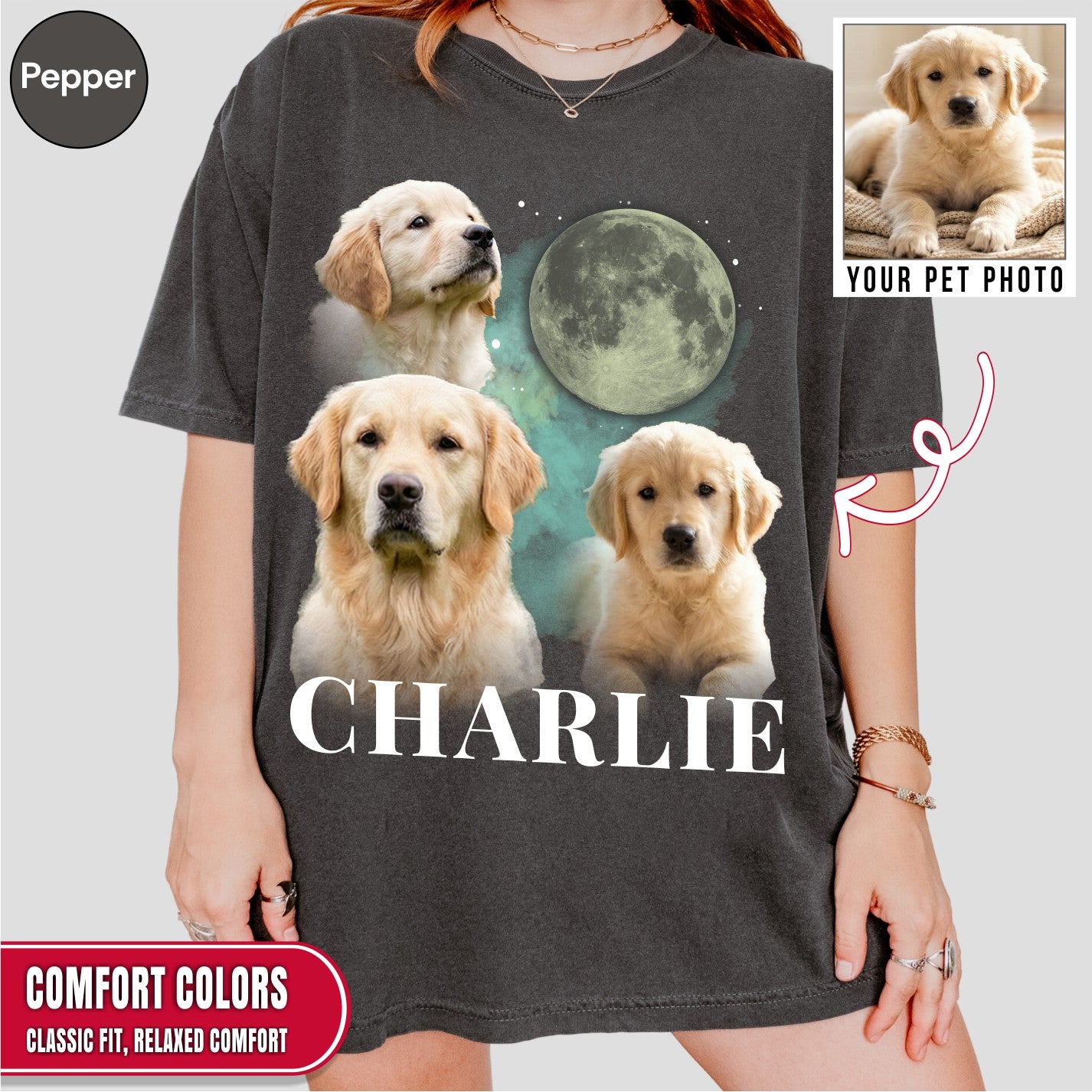 Custom Cosmic Moon Dog Portrait Shirt