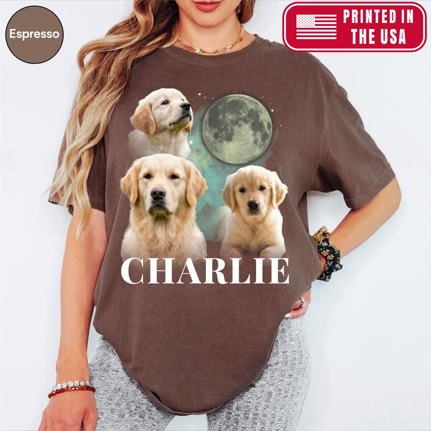 Custom Cosmic Moon Dog Portrait Shirt