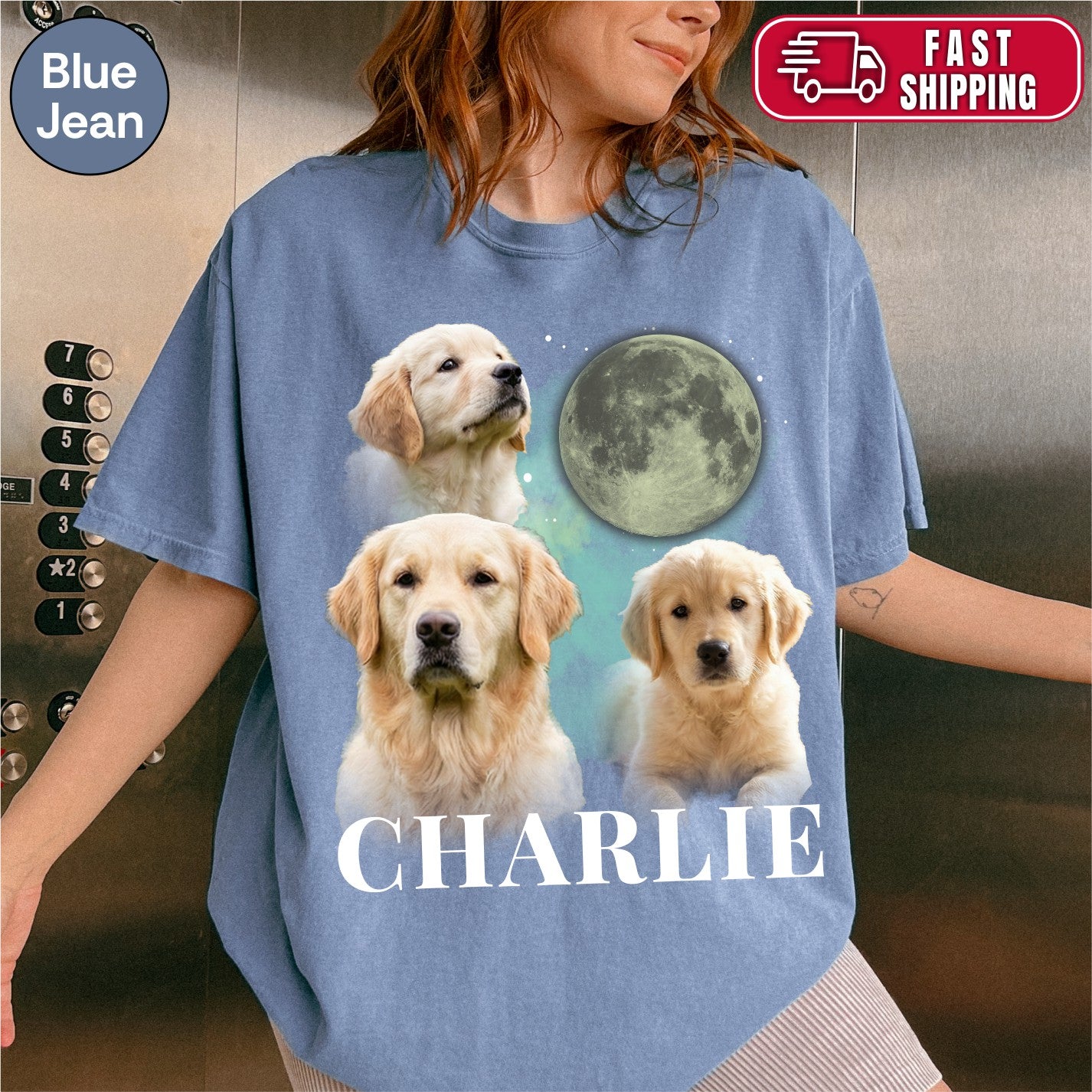 Custom Cosmic Moon Dog Portrait Shirt