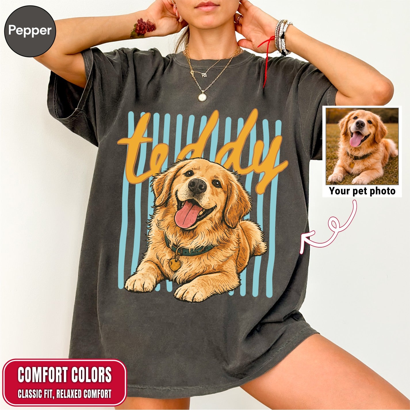 Custom Groovy Dog Name Shirt, Retro 70s Psychedelic Style