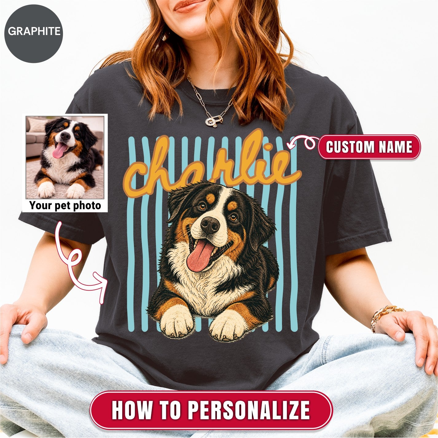 Custom Groovy Dog Name Shirt, Retro 70s Psychedelic Style