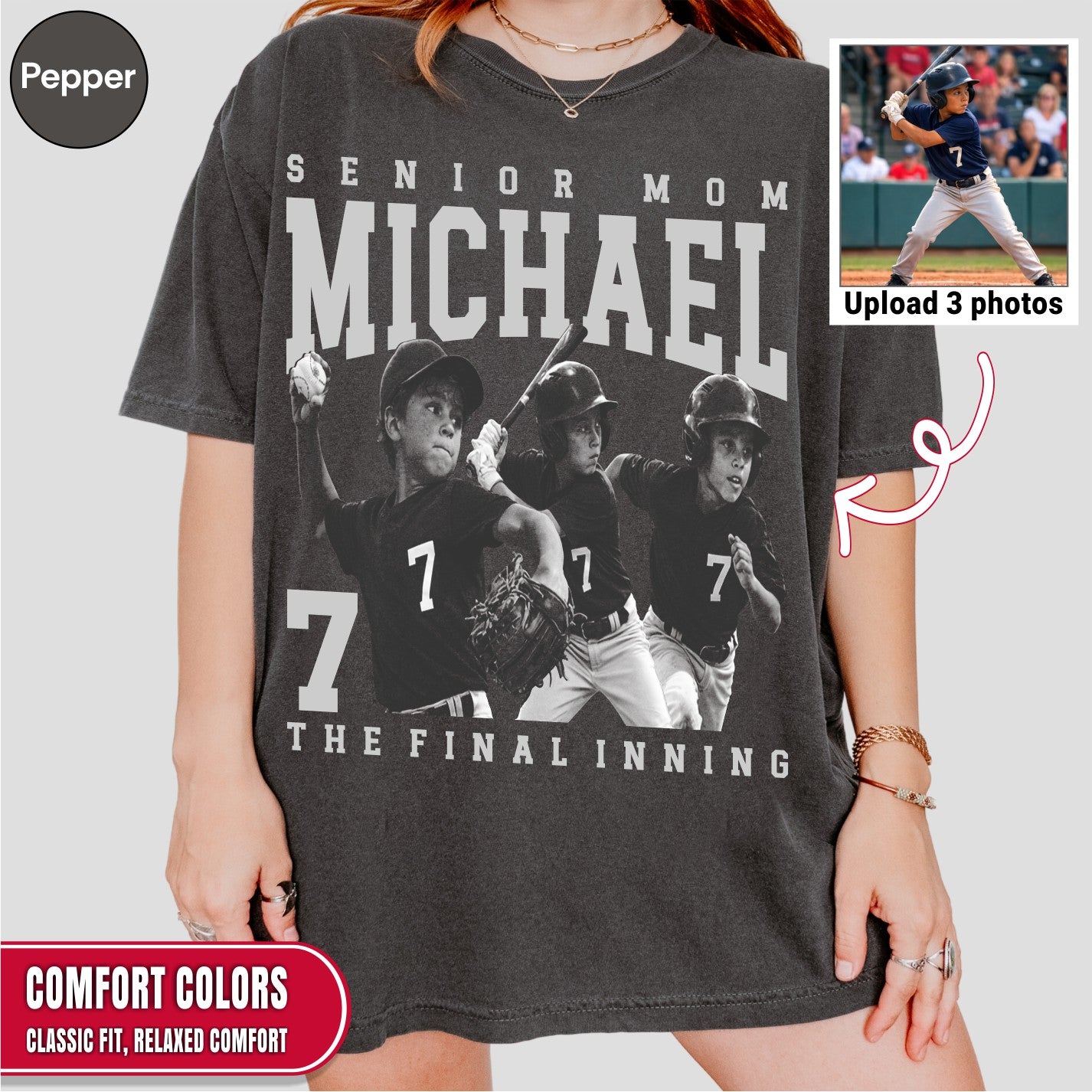 Senior Baseball Mom Custom Photo Shirt
