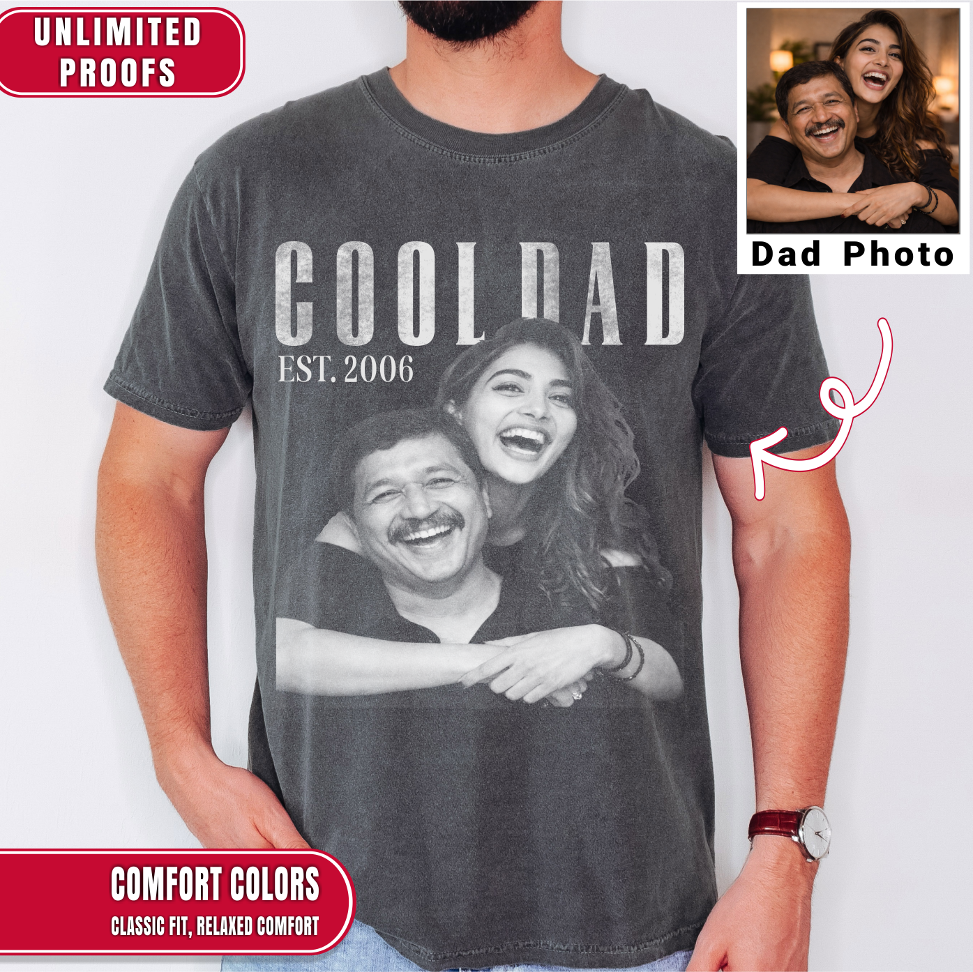 Custom Photo Cool Dad Est Year Shirt