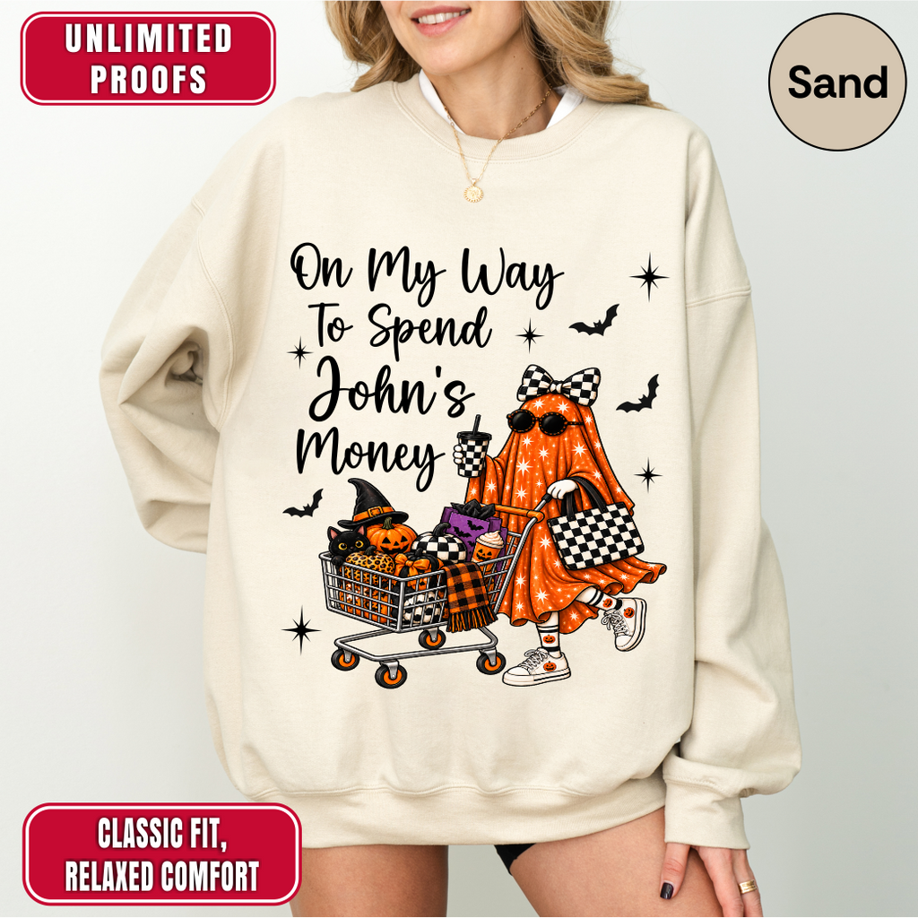 Custom Halloween Funny Ghost Shopping Sweatshirt
